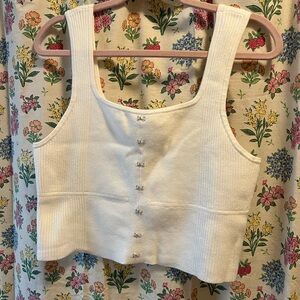 American Eagle Outfitters Ivory Buttoned Crop Top